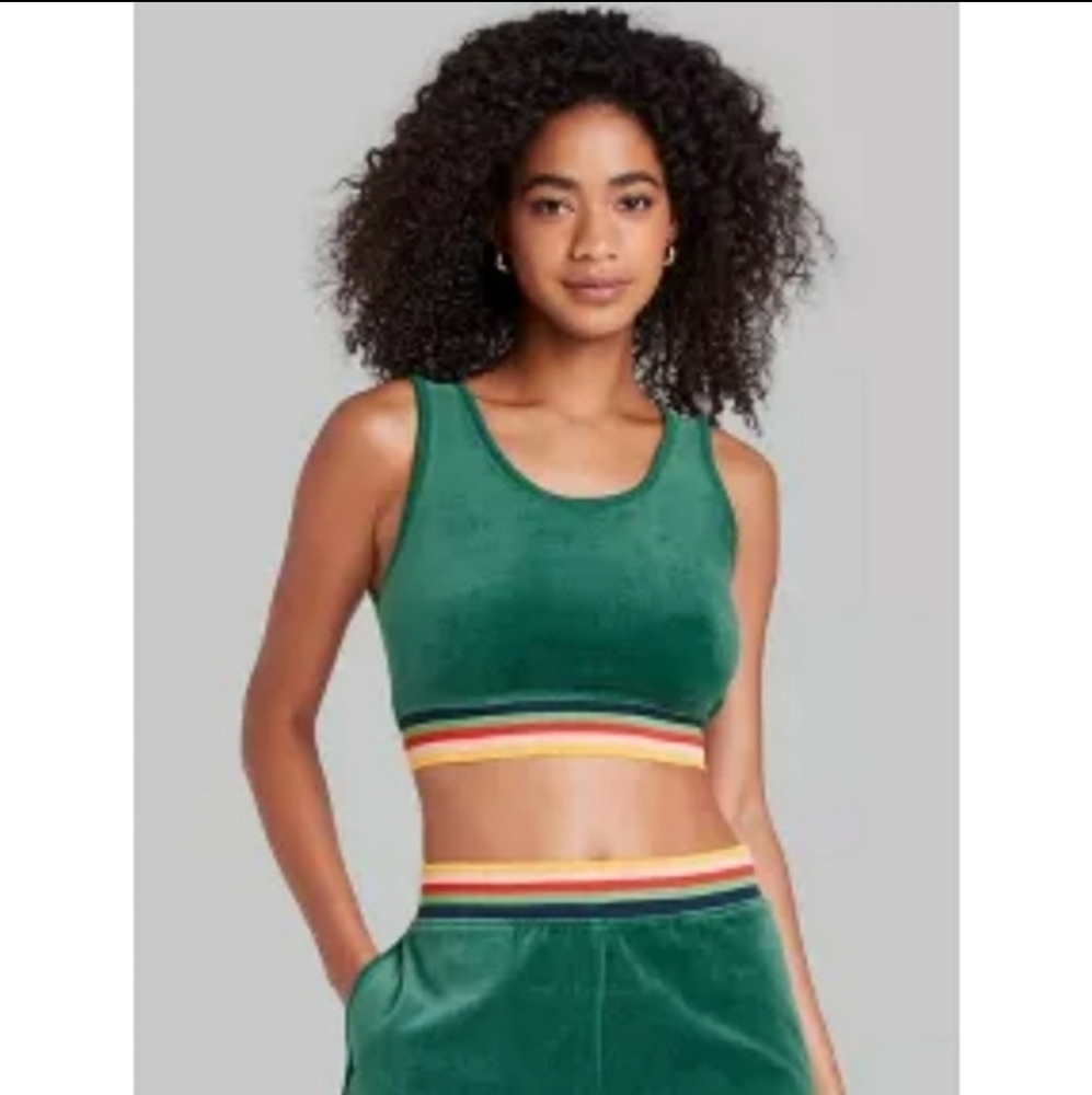 Women's Plus Velour Cropped Tank Top Wild Fable Green